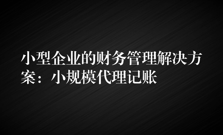 小型企业的财务管理解决方案：小规模代理记账